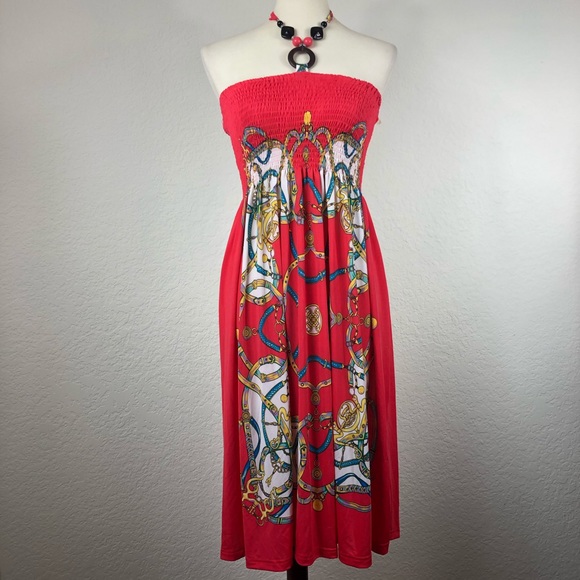 Magic Dresses & Skirts - NWT Magic Red/White Beaded Halter Dress Sz L